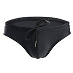 CSMARTE Mens Solid Swim Briefs Drawstring Shorts Trunks Bikini Briefs Sport Swimwear (Black, XL)