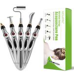 Acupuncture Energy Pen, Pulse Relief Massage Pen with 5 Massage Heads,Pain Relief Therapy Electric Meridians Acupuncture Machine Meridian Energy Pen for Pain Relief， Nine Power Levels