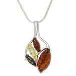 LIGURIUS NATURAL BALTIC AMBER STERLING SILVER 925 NECKLACE PENDANT Multicoloured Gemstone For Women & Silver Adjustable CHAIN Snake 45cm - 50 cm, Gift set