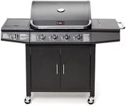 CosmoGrill Gas Barbecue 4+1 - Deluxe Grill BBQ with Side Ring Burner Black (Barbecue with Cover)