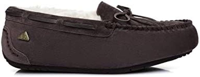 EVERAU Women Moccasins Leather Upper Sheepskin Wool Lining Nonslip Miracle Chocolate