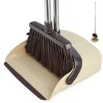 XXFLOWER Long Handle Dustpan and Brush Sets, Broom and Dustpan Set with Comb Teeth, Sweeping Brush Set for Indoor Kitchen Lobby Office Sweeping Pet Dog Hair, Household Cleaning Supplies (Brown Beige)