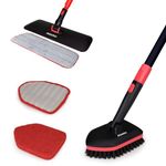 AGARO Elite Cleaning Mop & Brush Set, Bathroom Cleaning Brush, Long Handle, Hard Brush, Microfiber Pad & Scrubber, for Tiles, Kitchen, Toilet, Window Glass, Detachable Head, Black & Red