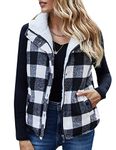 Zilcremo Women Winter Buffalo Plaid Jacket Vest Padding Vests Sherpa Fleece Zip Up Quilted Gilet Coat White XL