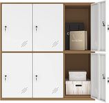 mecolor Metal Office and Home Locker Cabinet with 6 Doors Storage for Cloth Shoes or Bags,Two Layer 3 componet Locker Cabinet, Metal Cabinet for School and Living Room…