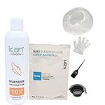 Full hair bleaching kit cream peroxide 10 vol 250ml + blue powder bleach 80g + bowl + brush + gloves + cap