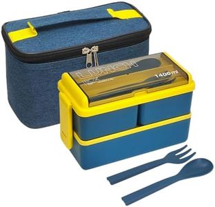 Lunch Box, 1400ml Bento Box with Spoon Fork, Stackable 2 Layer 3 Compartments Leak Proof, Meal Prep Container with Insulated Lunch Bag for Adults Kids Students Office (Blue)