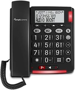 Amplicomms BigTel 48 Plus Corded Large Buttons Phone with Hands-Free Function and Audio Boost +40 dB, Extra Loud Ringtones, Hearing Aid Compatible
