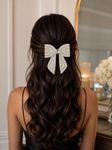 Pearls N Twirls Embellished Hair Bow Clip for Women || Bridal Hair Accessories for Women & Girls | Wedding, Prom, Party engagement & Gifting (Silver Pearl)