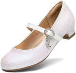 DREAM PAIRS Girls Mary Jane Low Heel Princess Flower Wedding Party Pump Dress Shoes KFL219 White Size 12 Little Kid