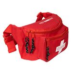 Primacare KB-8004 First Aid Empty Fanny Pack for Emergency Equipment Set, Lifeguard Waist Travel Bag for Men and Women with 3 Pockets, Red, 8x5x3 inches