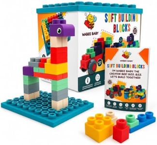 WaBee Baby Firm Rubber Building Blocks with Baseboard - Large Building Blocks Ages 3+ - Not Squishy Silicone - Sensory Stacking Toys - STEM Building Set - Not Compatible with Duplo/Mega