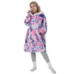 Winthome Oversized Blanket Hoodie Flannel Wearable Blanket Sweatshirt with Pocket and Sleeves Soft & Warm Lounging Hoodie for Adults (Adult, Pink-Purple)