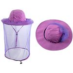 ZffXH Mosquito Hats with Netting, Purple Mesh Ventilated Bee Keepers Hat with Net, Midge Head Net Hat, Fly Net Hat, Mosquito Head Net Face Mesh, Sun Hat with Mosquito Net, Anti Insect Safari Hat