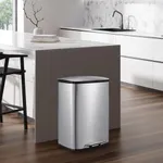 13Gal Pedal Kitchen Trash Can, 50L Heavy Duty Hands-Free Stainless Steel Garbage Can, Commercial Brushed Stainless Steel Step Waste Bin for Bathroom Bedroom Home Office