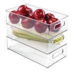 iDesign Plastic Refrigerator and Freezer Storage Bin with Lid, BPA- Free Organizer for Kitchen, Garage, Basement, 8" x 4" x 14.5", Set of 3, Clear