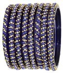 LAVAZZA Stylish Glass Kada Bangles For Women & Girls with Zircon GemStone & Golden Balls Beads | Bangles for women Glass | Bangles For Women 2.6 | Glass Kada set-(AB3-SuperKingKada-Blue-2.6)