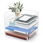 Desk Organizer and Storage,4-Tier Paper Letter Tray Organizer,Stackable Clear Desktop Organizer and Storage with 4 File Folder for Documents,Paper,Book Magazine Storage,Office Supplies(Clear,4 Pack)