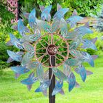VeyFolzin.st Metal Outdoor Wind Spinner, 2-Way Wind Sculpture Spinner with Metal Stake, Waterproof 360 Degrees Kinetic Windmill Art Decoration for Patio Garden Lawn (2 Turn Vintage Feathers B)