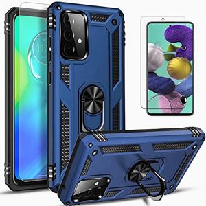 Samsung A72 Case, Samsung Galaxy A72 5G Case, with [Tempered Glass Screen Protector Included], STARSHOP Military Grade Shockproof Protective Dual Layer Phone Cover with Metal Ring Kickstand - Navy