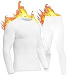 YESURPRISE Thermal Underwear for Men Long Johns with Fleece Lined Long Underwear Set Cold Weather Winter Top Bottom Set White