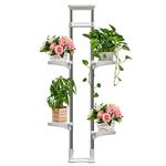 BAOYOUNI Indoor Window Plant Stand Metal Double Pole Storage Shelf Flower Pot Display Rack Holder Planter Extention Rods Home Decor with 4 Adjustable Trays - Ivory