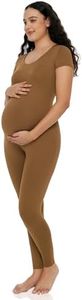 POSHDIVAH Women's maternity Jumpsuit Romper Leggings Pregnancy Short Sleeve T Shirts Bodycon Bodysuit Shapewear Brown Medium