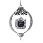 Inspired Silver - Best Uncle Ever Charm Ornament - Silver Square Charm Holiday Ornaments with Cubic Zirconia Jewelry