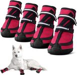 PETANGEL Dog Boots for Medium Large Dogs, Waterproof Dog Shoes with Nonslip Rubber Soles & Reflective Straps, Pet Booties HighAnkle Paw Protectors for Walking, Hiking, Running (Red, 2XL)