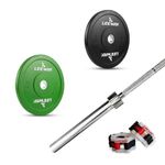 Leeway Olympic Barbell with Color Bumper Weight Plates | 30 Kg Rubber Weight Plate Set and 7.2 Ft & 20kg Otis Chrome Gym Bar | Olympic Weightlifting Gym Plates for Home and Commercial (30kg Set (5X2+10X2))
