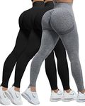 CHRLEISURE Butt Lifting Workout Leggings for Women, Scrunch Butt Gym Seamless Booty Tight, 3 Packs - Black/Black/Grey, L