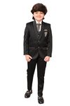 Royal Rich Boy's 5 Piece Tuxedo Suit Set, Coat, Pants, Tie, Waistcoat and Shirt Suit Set for Boys, Solid 5 Piece Coat Suit Set (Black_7-8 Years)