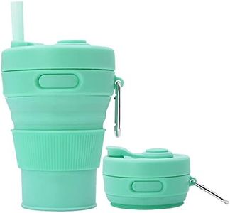 UNNESTAR Silicone Coffee Mug Collapsible Cups for Camping Folding Travel with Straw Reusable Portable Drinking Cups Outdoor Hiking 450ml (Green-450ml, 1)