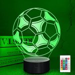 Lampeez Kids 3D Soccer Lamp Football Night Light Optical Illusion Lamp with 16 Colors Changing Remote Control Birthday Day Gift Idea for Sport Theme Fan Boys Girls