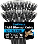 LinkNexa Cat 6 Ethernet Cable 5ft(24 Pack), High Speed 10Gbps Network Cable, UTP 24AWG Flexible RJ45 LAN Internet Cable for Computer, Router, Modem, PS4/5, Xbox, Gaming, Black