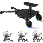 Universal Stroller Board with 2 Lighted Wheels, 2024 New 2-in-1 Buggy Board with Detachable Seat, Adjustable Stroller Glider Board for 99% of Strollers Holds Children Up to 55 LBs