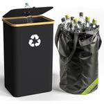Pakusane Recycling Bin for Kitchen Indoor Home, Large 26 Gallon 100L Recycle Bin with Lid Removeable Reusable Inner Bag Bottle Can Glass Waste Plastice Stickers,Black
