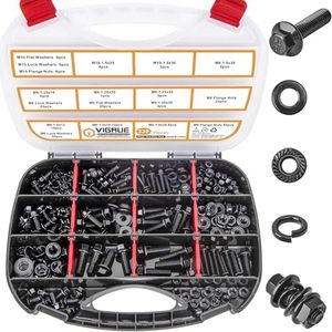 VIGRUE 330Pcs M6 M8 M10 Flange Bolt Assortment, Black Metric Flange Bolts Nuts Kit, Class 10.9 Alloy Steel, Full Coarse Thread