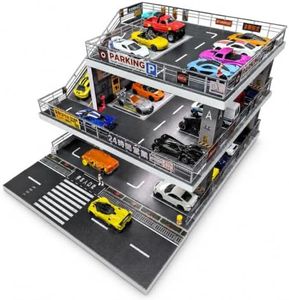 Display Case for Hot Wheels: Toy Car Garage Diorama with LED Lights (Grey)