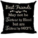 Ramirar Word Art Quote Best Friends May Not Be Sisters by Blood But Heart Inspirational Decorative Throw Pillow Cover Case Home Living Room Bed Sofa Car Cotton Linen Square 18 x 18 Inches