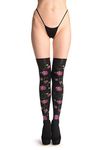 Purple Flowers And Butterflies On Black - Over The Knee Socks