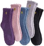 SDBING Fuzzy Socks for Women Soft Fluffy Home Sleeping Socks Cozy Warm Slipper Socks 6 or 5 Pairs (5 Pairs Heart)