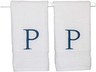 Decorvo Monogrammed Hand Towels for Bathroom - Luxury Hotel Quality Personalized Initial Decorative Embroidered Bath Towel for Powder Room, Spa - GOTS Organic Certified - Set of 2 Navy Letter P