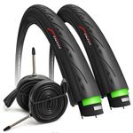 Fincci Set Road Bike Tyres 700 x 25c - Black Racing 25-622 60TPI 700c Tyres - Turbo Trainer 700x25c Tyre 3 mm Nylon Protection with Presta Valve Inner Tubes 60mm for Cycle Race Bicycle