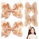 Aaiffey Glitter Gold Hair Bows for Girls,Sparkly Sequin Bows Hair Alligator Clips Toddler Bow Clips Hair Accessories for Girls Kids Teens Children 4Pcs (Gold)