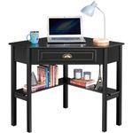 Yaheetech Modern L Shaped Corner Computer Desk, Triangle Office Work Desk Space Saving Dressing Table, Black Laptop Workstation with Drawer and MDF Desktop&Legs for Home Office, 106×71.5×76.5cm