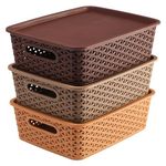 Kuber Industries Plastic 3 Pieces Big Size Multipurpose Solitaire Storage Basket with Lid (Multi)