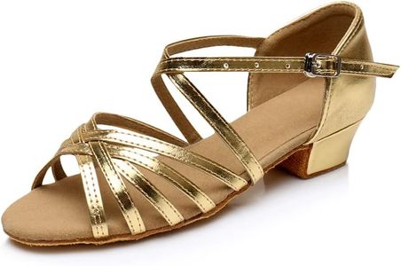 MSMAX Toddler Girls Latin Dancing Shoes Low Heel Kids Salsa Ballroom Dance Shoes for Girls, Gold, 2.5 Little Kid