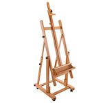 US Art Supply® MALIBU H-Frame Deluxe Adjustable Wood Studio Easel with Tilt & Casters