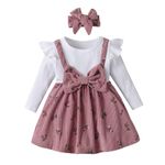 Tearfuty Baby Girl Clothes Dress Long Ruffle Sleeve Outfits Bow Tie Suspender Skirt Pink